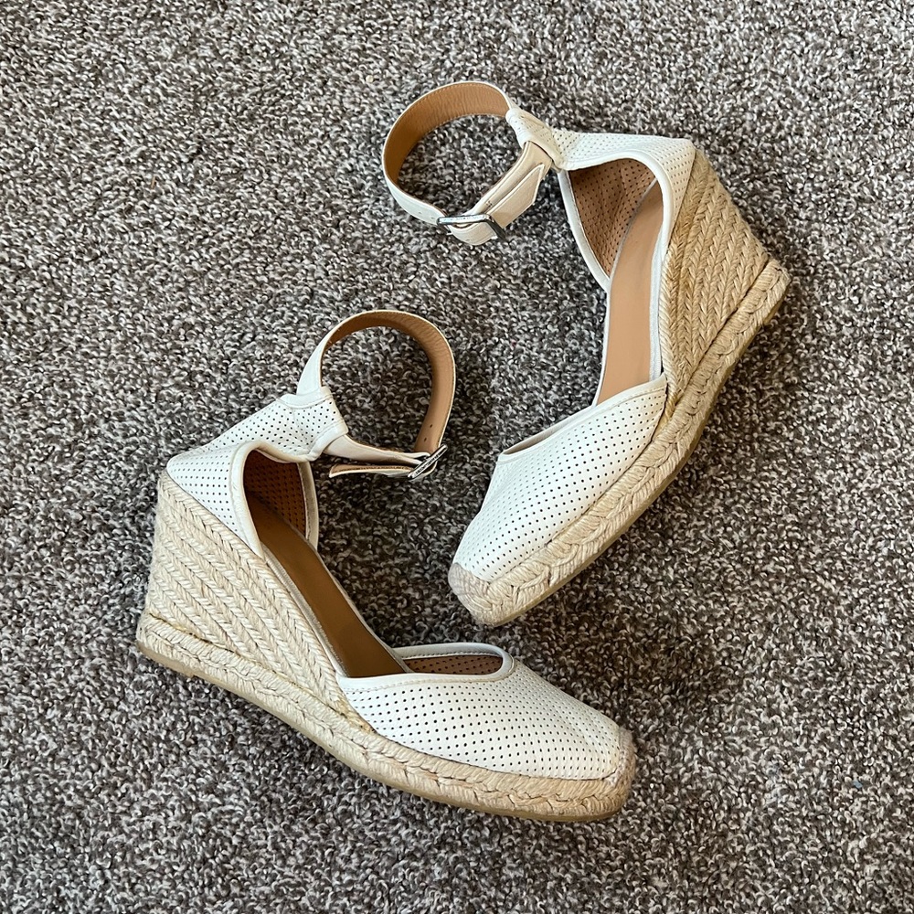 Marc By Marc Jacobs Perforated White Leather D’Orsay Wedge Espadrilles 40.5